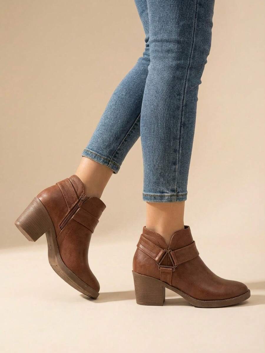 botin de piel vegana, suela ultra ligera, punta redonda, cierre lateral modelo clásico 2705 - Marrón Chocolate - Ver 1