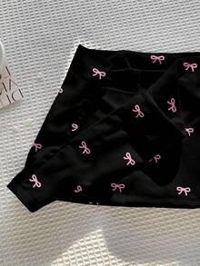 Comfortcana Casual Minimalist Black Background Pink Bow Allover Print Pattern Women's Low Waist Mini Skirt With Lining, Suitable For Spring/Summer Carnival - Multicolor - View 4