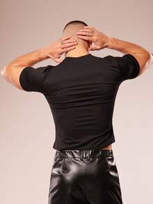 FeverCity Men's Fashionable Sexy Hollow-Cut Short Sleeve T-Shirt, Summer - Black - View 7