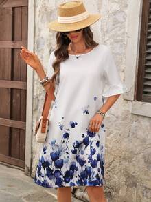 EMERY ROSE Đầm ngắn cổ tròn in hoa dành cho nữ, kiểu dáng thường ngày, phù hợp cho mặc đi làm và hẹn hò. - Nhiều màu - Xem 6