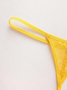 SHEIN 超薄蕾丝女士内衣套装，无钢圈，无衬垫 - 黃色 - 查看 7