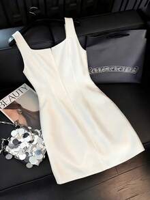 GlowEve Bow Tie Acetate Camisole French Style Mini Dress, Elegant Apricot Waist Cinched Dress Suitable For Parties, Graduations, Holidays, Valentine's Day, Music Festivals, Mother's Day, Thanksgiving, Easter, National Day, Dances, Dates, Weddings, Outings - Apricot - View 2