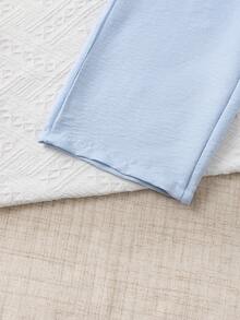 SHEIN Genkimix Kids 女童吊带上衣和阔腿裤套装（2件套），浅蓝色上衣搭配喇叭裤，蝴蝶结荷叶边下摆，时尚舒适，适合休闲、工作、派对和度假穿着。 - 藍色 - 查看 9