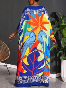 SHEIN CURVE+ Curve Size US22Music Festival, Seaside Vacation, BohemiaWomen's 2026 New Summer Mother's Day Music Festival Elegant Party Outdoor Color Loose Woven V-Neck Geometric Animal Pattern Women's Dress - Multicolor - View 2
