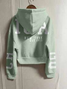 INAWLY 大码连帽宽松休闲拉链字母印花卫衣，适合毕业季、返校季、教师节等场合，秋冬季节必备。