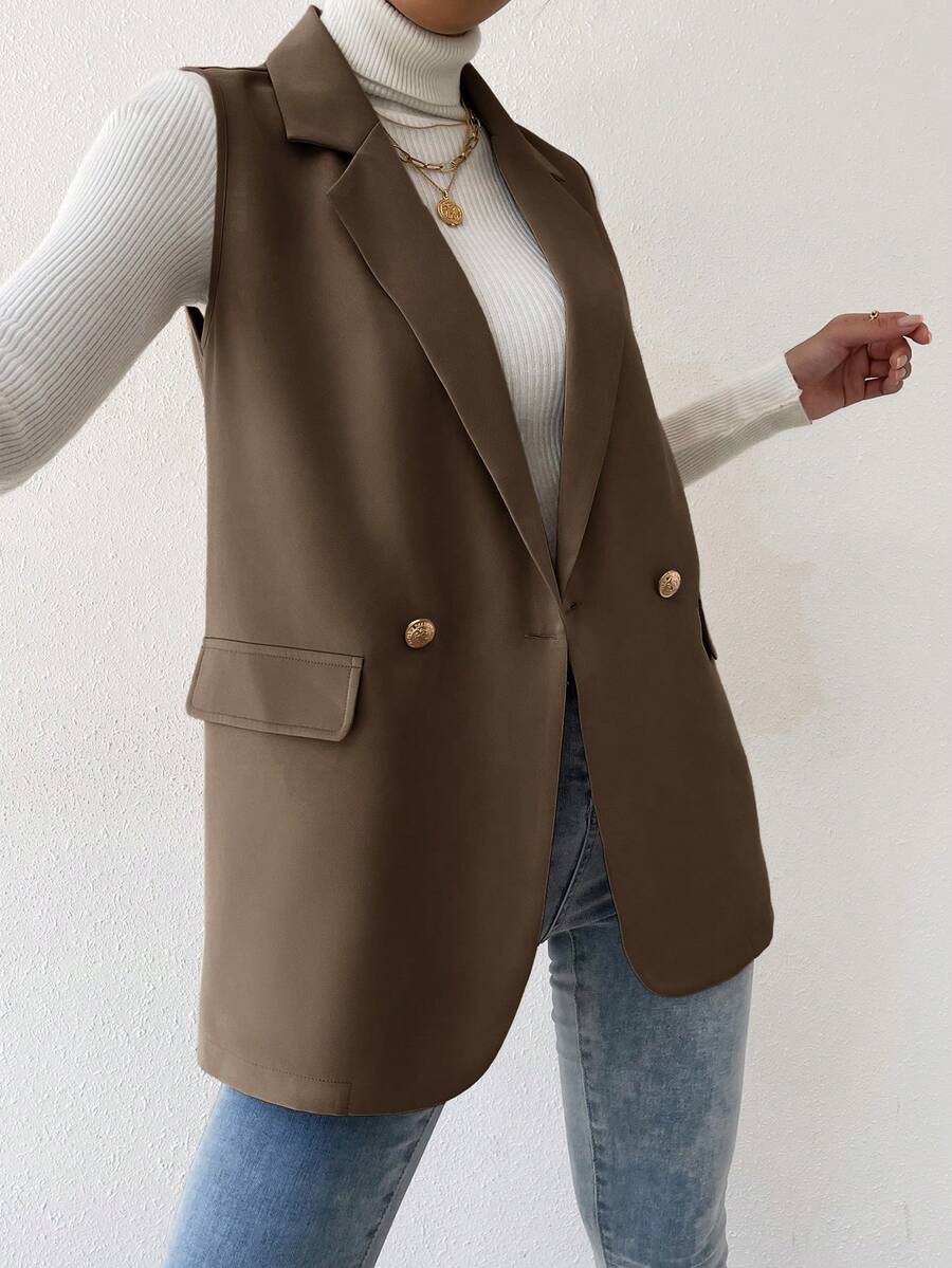 BizChic 女士无袖纯色纽扣前开襟休闲衬衫，适合都市通勤、商务、休闲、浪漫90年代复古风、圣诞节、新年、情人节、派对、海滩、毕业典礼等场合，百搭简约，也适合婚礼宾客、主人、约会、派对、音乐会、早午餐、机场等多种场合。 - 卡其色 - 查看 1