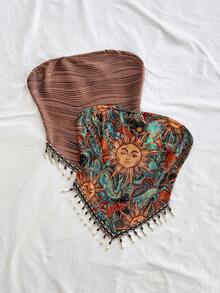 Soleia 两件装女士时尚不对称下摆流苏装饰抹胸上衣，适合约会和派对等场合。 - 彩色 - 查看 4