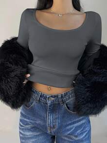 SHEIN BASICS Áo thun nữ tay dài cổ tròn màu trơn, dáng ôm, chất liệu vải giữ nhiệt được nâng cấp, có lớp lót giữ nhiệt mỏng nhẹ, áo thun co giãn ôm sát, thích hợp cho mùa thu và mùa đông. - Xám - Xem 6