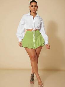 SHEIN SXY Summer Sexy High Waist Ruffle Hem Skort - Green - View 4