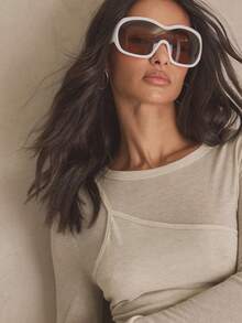 MUSERA 非对称修身叠层长袖上衣，夏季，运动，休闲，日常，街头风，街头服饰 - 米色 - 查看 3