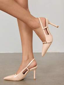 CUCCOO SZL Gold Metallic PU Pointed Toe Fashionable Sexy Glamorous Nightclub High Heels Valentine's Day - Light apricot - View 4