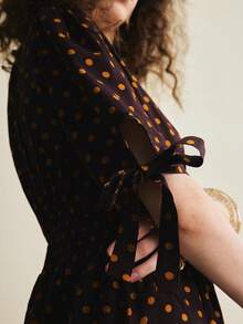 Écloséra Women's Elegant Dress, Commuting Dress, French Dress, Elegant Dress, Polka Dot Dress, Contrasting Dress, Spring And Summer Dress, Waisted Dress, A Swing Dress, Medium And Long Dress - Brown - View 7