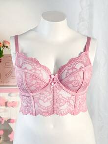 PetitDoll 1 chiếc áo ngực có đệm mút ren, gọng nâng ngực, cỡ lớn dành cho nữ, kiểu dáng ngọt ngào. - Hồng - Xem 6