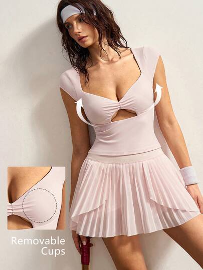 VARSIVA Camiseta deportiva de manga corta con diseño hueco de unicolor, versátil y adecuada para uso diario y entrenamiento, para mujer