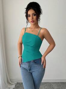 Elenzga Elegante y lindo top de mujer con diseño plisado - Azul - Ver 6