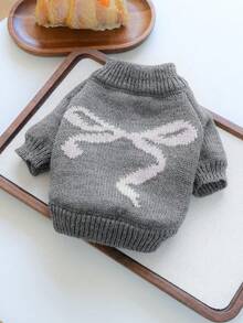 1件宠物衣服，可爱小狗/小猫服装，小型犬蝴蝶结毛衣，保暖舒适，韩版，灰色 - 灰色 - 查看 5