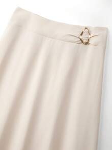GlowEve CURVE Falda de línea A con decoración de hebilla metálica, elegante y de talla grande, adecuada para el trabajo y citas, primavera/verano - Albaricoque - Ver 6