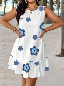 Veykashi 大码女式碎花系带无袖休闲连衣裙，适合度假、海滩旅行、迷你裙穿着，也是情人节礼物的理想之选。 - 彩色 - 查看 4