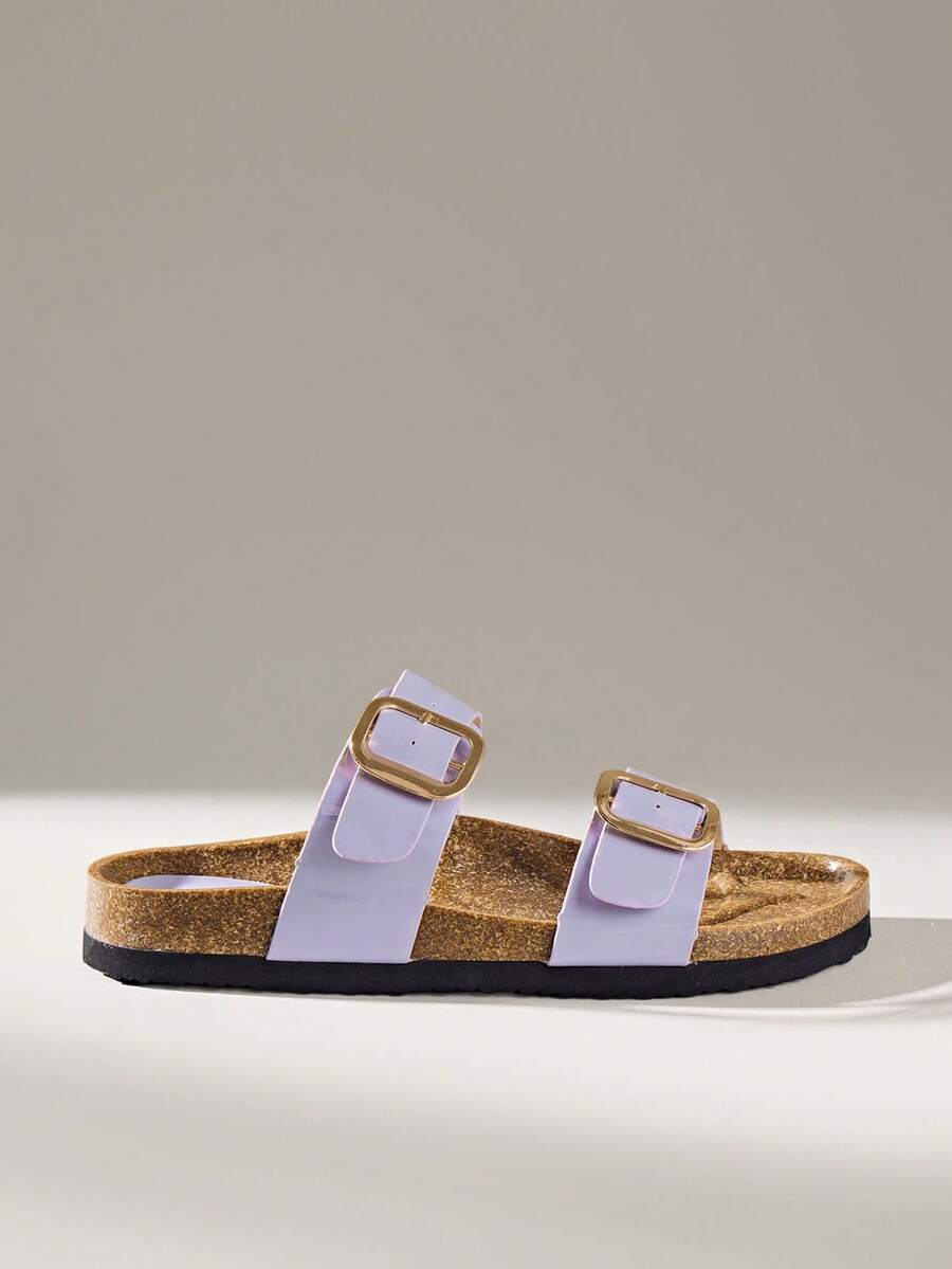 Solecia Women's Woven Casual Sandals, Purple, Open Toe, Double Strap Design, Breathable, Beach Style, Flat Slip-On - Mauve Purple - View 1