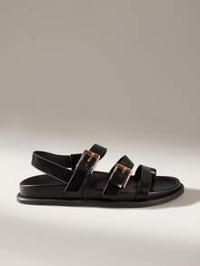 Solecia 女士时尚棕色舒适平底沙滩凉鞋 - 黑色 - 查看 2