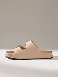 Solecia Women's Buckle Design Daily Versatile Fashion Slippers Flat Sandals - Apricot - View 6