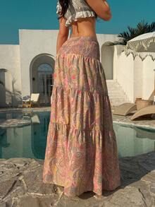 SHEIN Unity Women's Bohemian Print Skirt, Casual Holiday Daily Wear, Spring/Summer - Mint Green - View 2