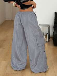 Coolane 女士灰色梭织抽绳腰阔腿裤 - 灰色 - 查看 6