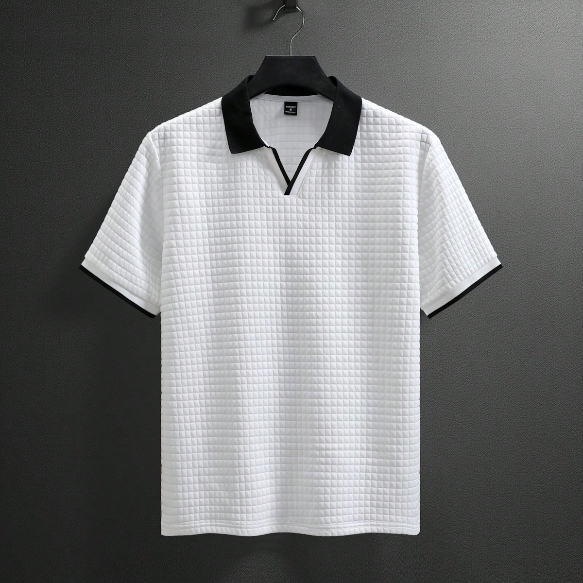 Camisa polo de manga corta casual de color contrastante para hombre, camisa polo de estilo universitario con patrĂłn, camisa blanca y negra para hombr