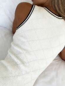 INAWLY Women's Casual Daily Cherry Embroidery Striped Patchwork Knit Dress - White - View 2