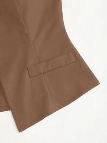 Sweetra Women's Casual/Office Commute Minimalist Solid Color Single-Breasted Vest And Pleated Wide Leg Pants Suit - Brown - View 5