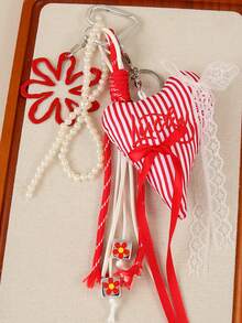 Joivida 1Pc Lace Bow Pearl Chain Bag Charm – Sweet Embroidered Letter Heart Keychain For Women - Multicolor - View 12