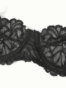 Bonmuse 2pcs/Set Women's Sexy Lingerie, Black Lace Floral Bra Set With Adjustable Straps, Sexy Bra, Valentine's Day Gift - Black - View 5