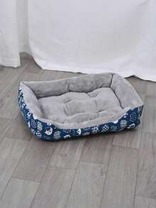 1 PC Cozy Comfortable Fade Resistant Wear Resistant Plush Polyester Fill Blue Paw Print Design Soft Pet Bed For Cats Small Dogs Indoor Sofa Cushion Easy Clean Material Playful Pet Design For Home Indoor Pet Supplies - Blue - View 8