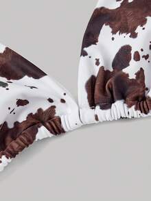 SHEIN MOD 女士奶牛印花泳衣套装，适合海滩度假 - 彩色 - 查看 9