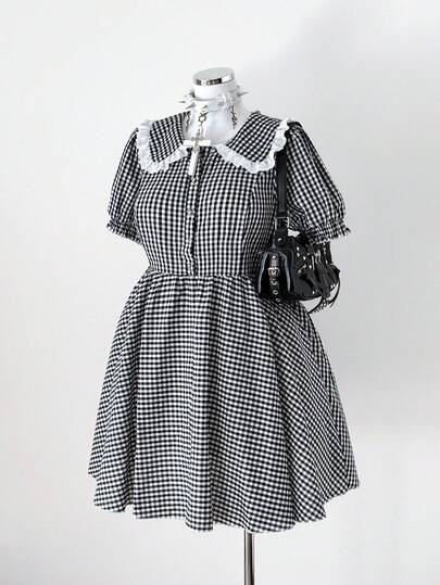 Sunspun Cute Sweet Doll Dress Patchwork Heart Lace Trim Casual Short Dress, Summer