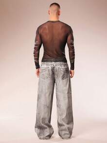 FeverCity Men's Slim Fit Sheer Round Neck Long Sleeve Fashionable Sexy T-Shirt - Multicolor - View 7