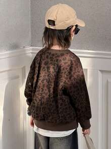 Dazy Kids Toddler Boys' Loose Fit Leopard Print Collar Sweatshirt, Casual Autumn - Brown - View 7