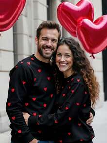 SHEIN LUNE Avslappnad minimalistisk hjärtformad grafisk tryck rund halsringning lös passform damtröja - Multifärgad - Visa 7