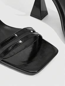 CUCCOO SZL Sandalias de tacón alto con diseño de hebilla y punta cuadrada para uso diario - Negro - Ver 6