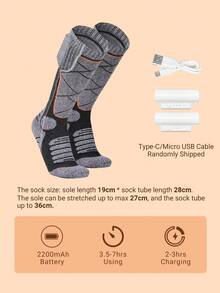 Teckwe 男女通用加热袜，电热袜，可水洗，冬季户外运动保暖袜，适合徒步、滑雪、骑行、狩猎等。 - 灰色1雙 - 查看 6