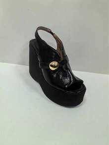 Sugerpunk Women's Thick Sole Sandals, Open Toe Platform Wedge Heels, Fashion Shoes - Black - View 6