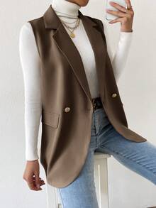 BizChic 女士无袖纯色纽扣前开襟休闲衬衫，适合都市通勤、商务、休闲、浪漫90年代复古风、圣诞节、新年、情人节、派对、海滩、毕业典礼等场合，百搭简约，也适合婚礼宾客、主人、约会、派对、音乐会、早午餐、机场等多种场合。 - 卡其色 - 查看 4