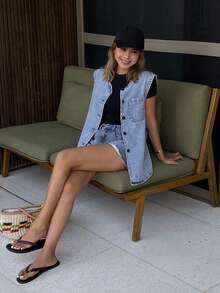 DAZY Women's Round Neck Sleeveless Urban Casual Tank Top, Vacation Style - Light Wash - View 5