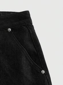 Street Life Men's Ukiyo-E Embroidery Pocket Loose Casual Denim Shorts - Black - View 4
