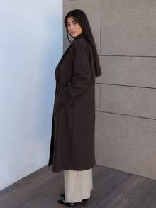 Hitanina 秋冬新款宽松柔软羊毛大衣女装，优雅风范 - 咖啡棕 - 查看 4