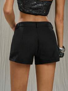 TRNVIE Women's Retro Sweet & Spicy Goth Style Metal Rhinestone Decor Polka Dot Mini Shorts - Black - View 2