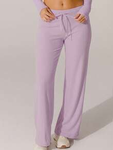 Aralina Soft Knit Texture High-Waisted Lounge Pants - Lilac Purple - View 8