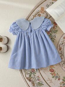 SHEIN 女童编织纹理蝴蝶结泡泡袖连衣裙 - 淺藍色 - 查看 2