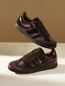 CUCCOO EASI Giày thể thao nữ đế bằng mũi tròn phối vải, chất liệu vải lanh thoáng khí màu xám, thích hợp mang hàng ngày và đi học. - Rỉ Nâu - Xem 6