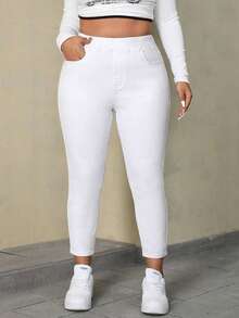 SHEIN ICON Denim Simples e Casuais Plus Size - Branco - Visão 1